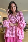Nonni Gingham Artist Smock Hot Pink